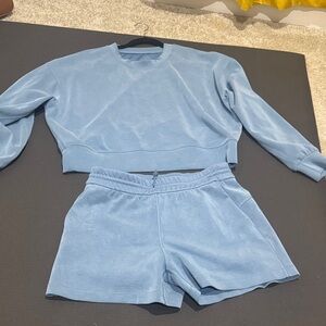 Lululemon “Utility Blue” Softstream Perfectly Oversize Sweatshirt and Shorts Set